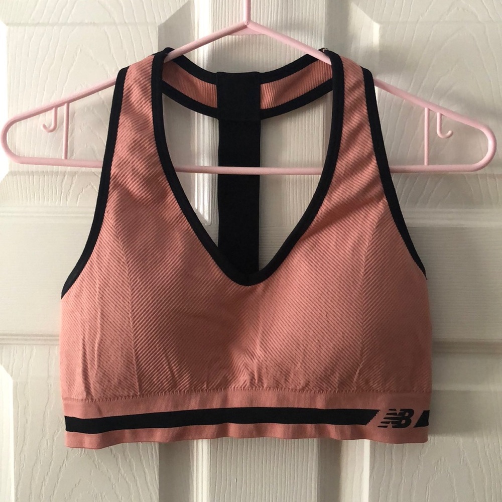 New Balance Coral and Black Sports Bra Medium Support